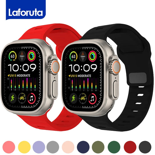 New Original Strap for Apple Watch Ultra – 49mm Sports Silicone Bracelet for iWatch Series 9, 8, 7, 45mm, 41mm, 6, 5, 4, 3, SE2, 44mm, 40mm Band