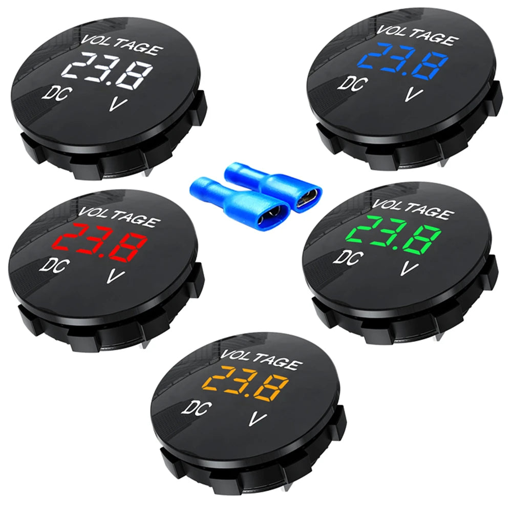 Mini Round Waterproof LED Digital Voltmeter - DC5V-48V Panel Tester, Monitor Display for Motorboat and Motorcycle