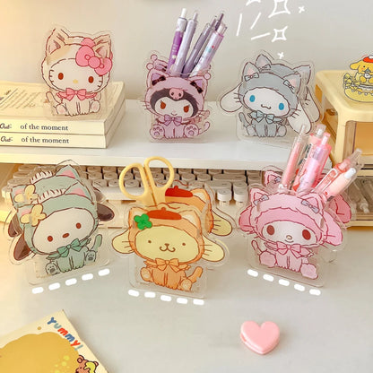 Cute Acrylic Sanrio Pen Holder | Transparent Multifunctional Children's Desktop Organizer | Large Capacity Stationery Storage Box