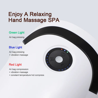 5 Level Smart Air Pressure Hand Massager - Palm Acupoint Compression, Vibration, Hot Compress for Wrist, Fingers Spa and Muscle Relaxation