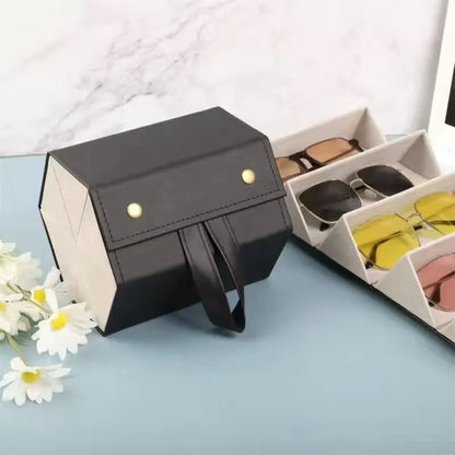 High-End PU Leather Glasses Storage Box: Multifunctional Jewelry Gift Box - Handmade, Multi-Grid Design for Quality Glasses Organization