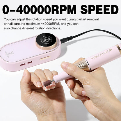 40000RPM Rechargeable Portable Nail Drill Machine - 2024 New Powerful Electric Nail File for Professional UV Polish Acrylic Gel Nails