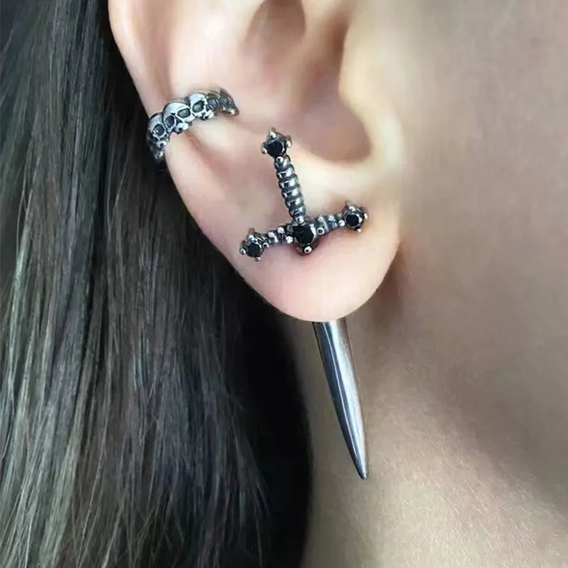 Gothic Crystal Dagger Earrings: Vintage Punk Kinitial Sword Ear Jackets - Unique Jewelry Gift for Women