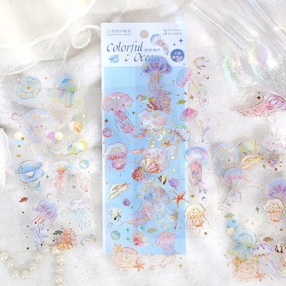 3pcs Kawaii Decorative Stickers Pack - Feather, Dragonfly, Bird, Jellyfish for Scrapbooking, Journal, Planner