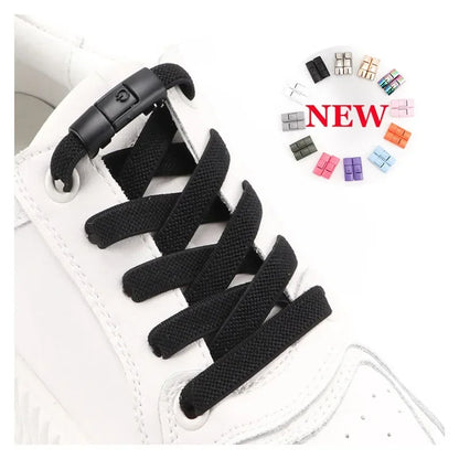 2024 No Tie Elastic Shoe Laces with Press Lock - 8mm Widened Flat Shoelaces for Kids and Adults, Perfect for Sneakers