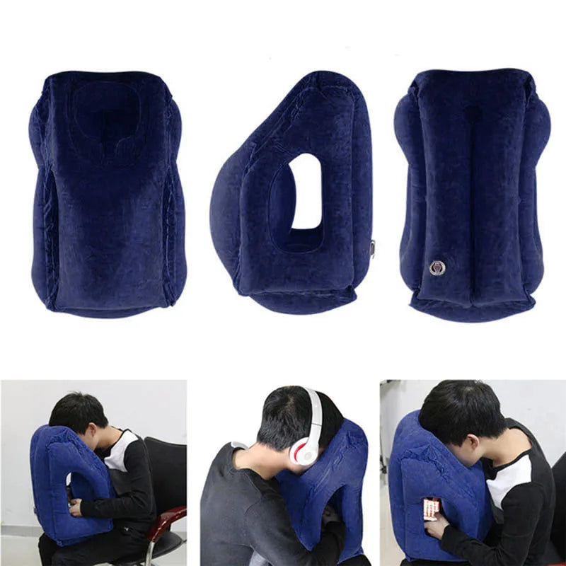 Portable PVC Inflatable Air Travel Pillow - Headrest Chin Support Cushion for Airplane, Car, Office - Neck Nap Pillows