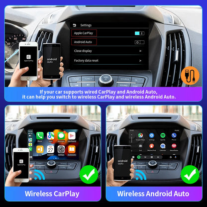 CarAIBOX 2 in 1 Wireless CarPlay Dongle – Wireless Android Auto Box for Car Radio with Wired CarPlay Compatibility