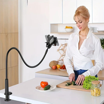 Lazy Bedside Desktop Phone Clamp Bracket – Flexible Gooseneck Long Arm Holder with Handle, Overhead Live Streaming Bracket