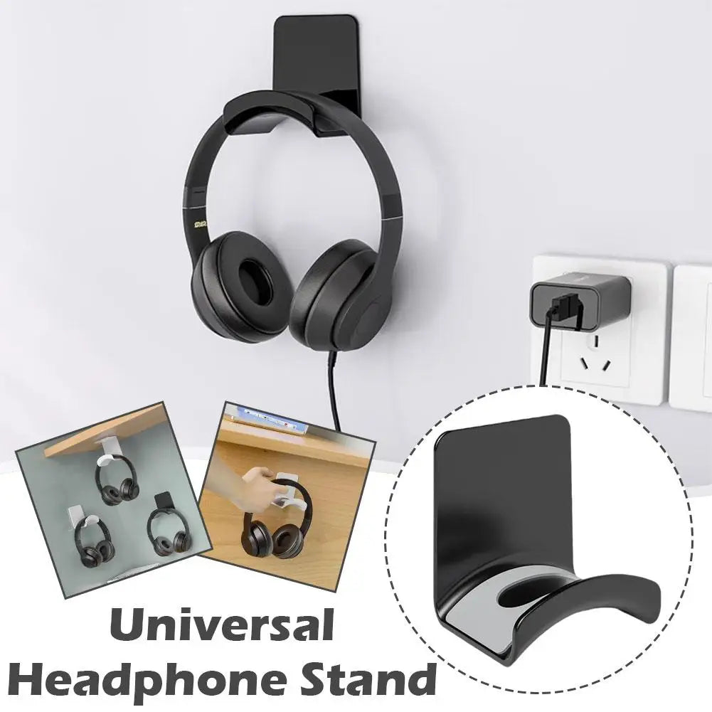 Universal Headphone Stand – Adhesive Plastic Wall Mount Hanger, Under Desk Headset Rack Holder for Gaming Earphones