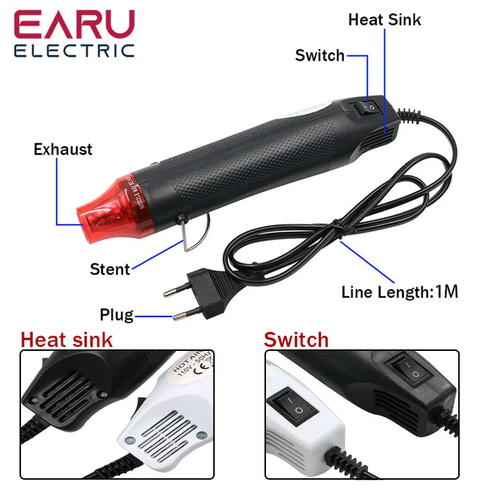 DIY Heat Gun Electric Power Tool - EU/US 110V/220V Hot Air Temperature Gun (300W) with Supporting Seat - Shrink Plastic Tool