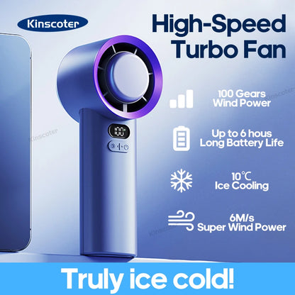 KINSCOTER Portable Handheld Turbo Fan – Adjustable 100 Wind Speeds, Battery Operated Mini Personal Fan & Electric Eyelash Fan