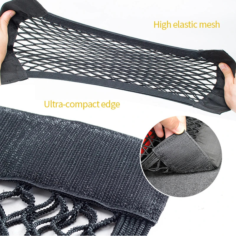 Car Back Rear Mesh Trunk Seat Elastic String Net: Universal Storage Bag Pocket Cage - Auto Organizer Seat Back Bag with Magic Sticker