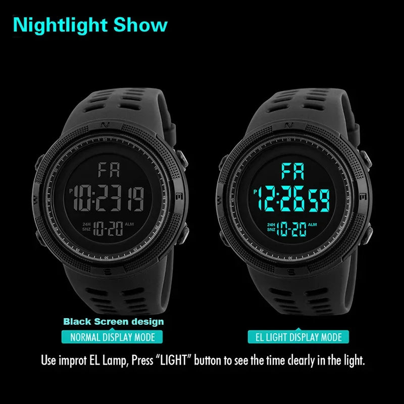 Men's Sports Digital Watch – Big Dial Luminous, Waterproof, Multifunction Military Electronic Wristwatch with Alarm