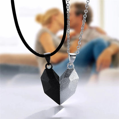 Simple Quality Couple Pendant Necklace – Electrocardiogram and Magnetic Heart, Splicing Design for Valentine's Day Gift