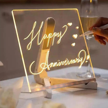 Personalized LED Lamp with Acrylic Message Board - Erasable USB Drawing Board, Bedroom Night Light, Birthday Gift for Kids