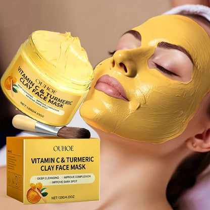 Turmeric and Vitamin C Clay Mask - Deep Cleansing, Hydrating Facial for Dark Spots, Acne, and Even Skin Tone