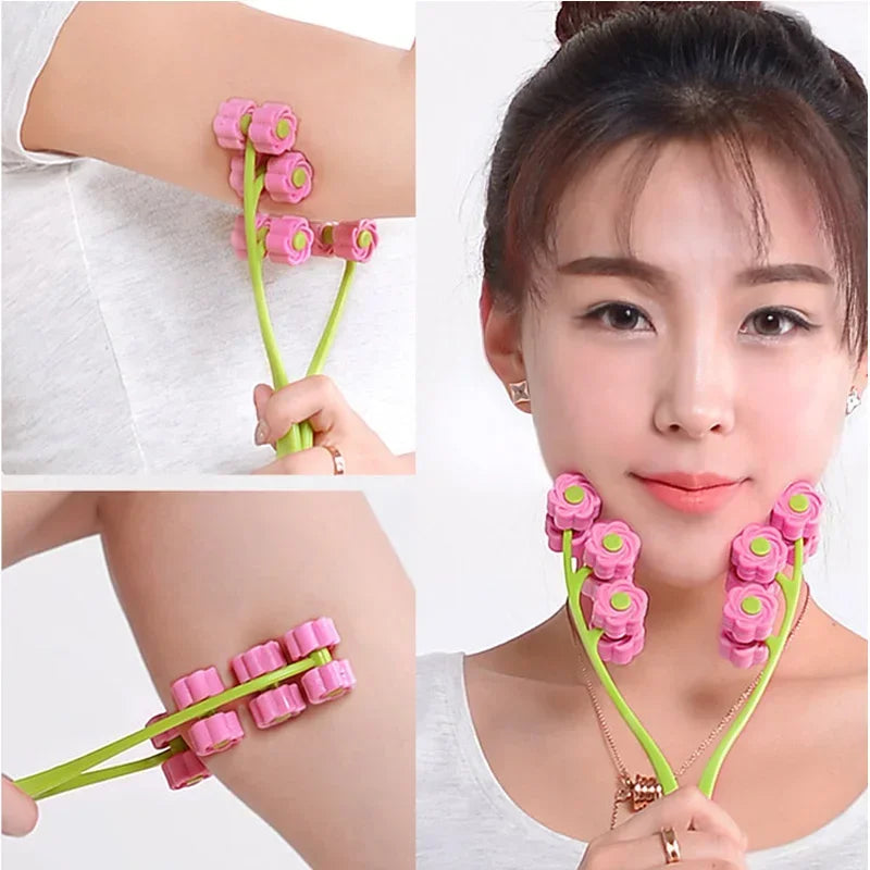 Portable Flower-Shaped Facial Massager Roller - Anti-Wrinkle Face-Lift Slimming and Relaxation Beauty Tool for Finger Massage