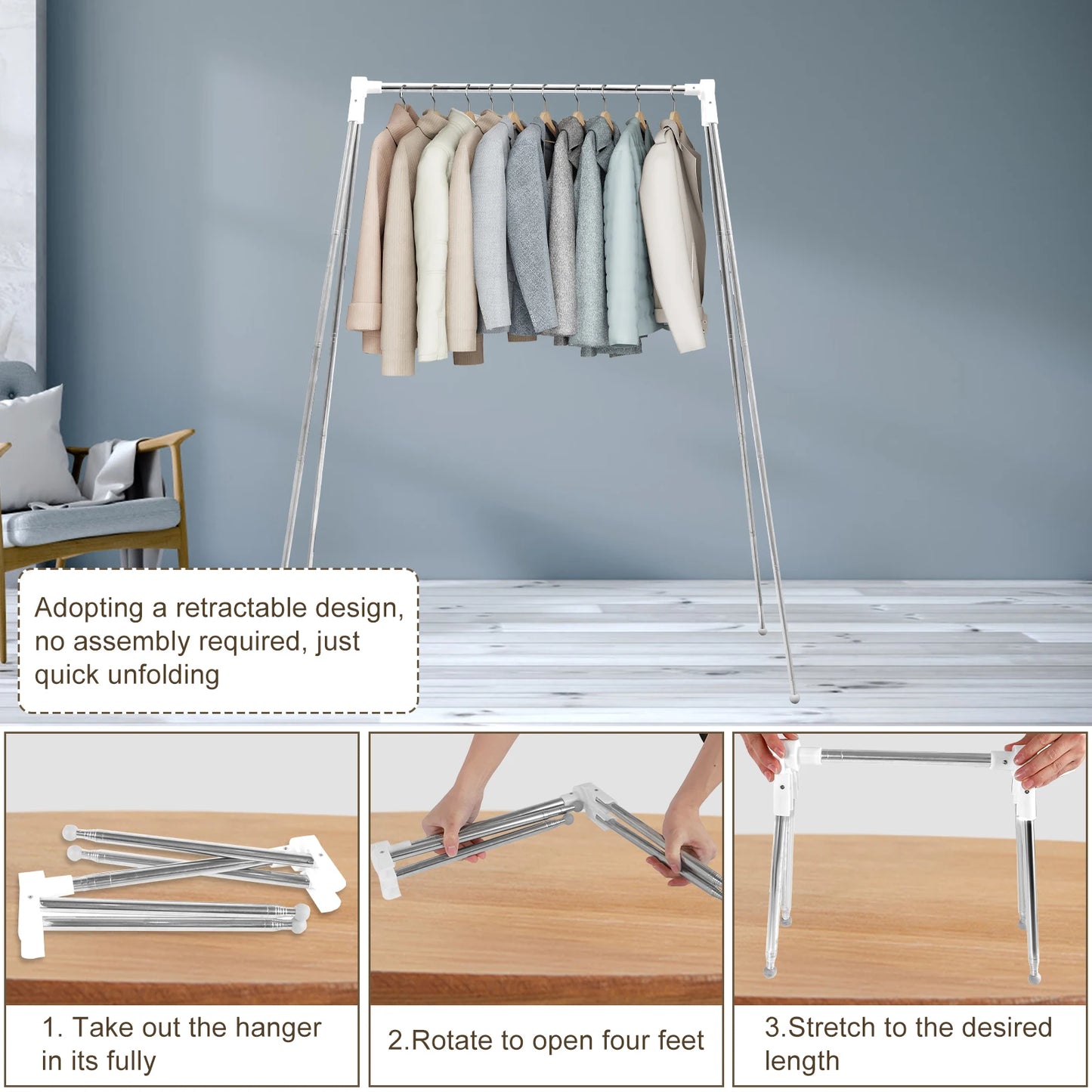 Collapsible Floor Stand Clothes Hanger - Adjustable Angle Clothes Drying Rack for Home, Camping, Travel, and Outdoor Storage