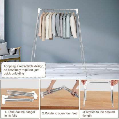 Collapsible Floor Stand Clothes Hanger - Adjustable Angle Clothes Drying Rack for Home, Camping, Travel, and Outdoor Storage