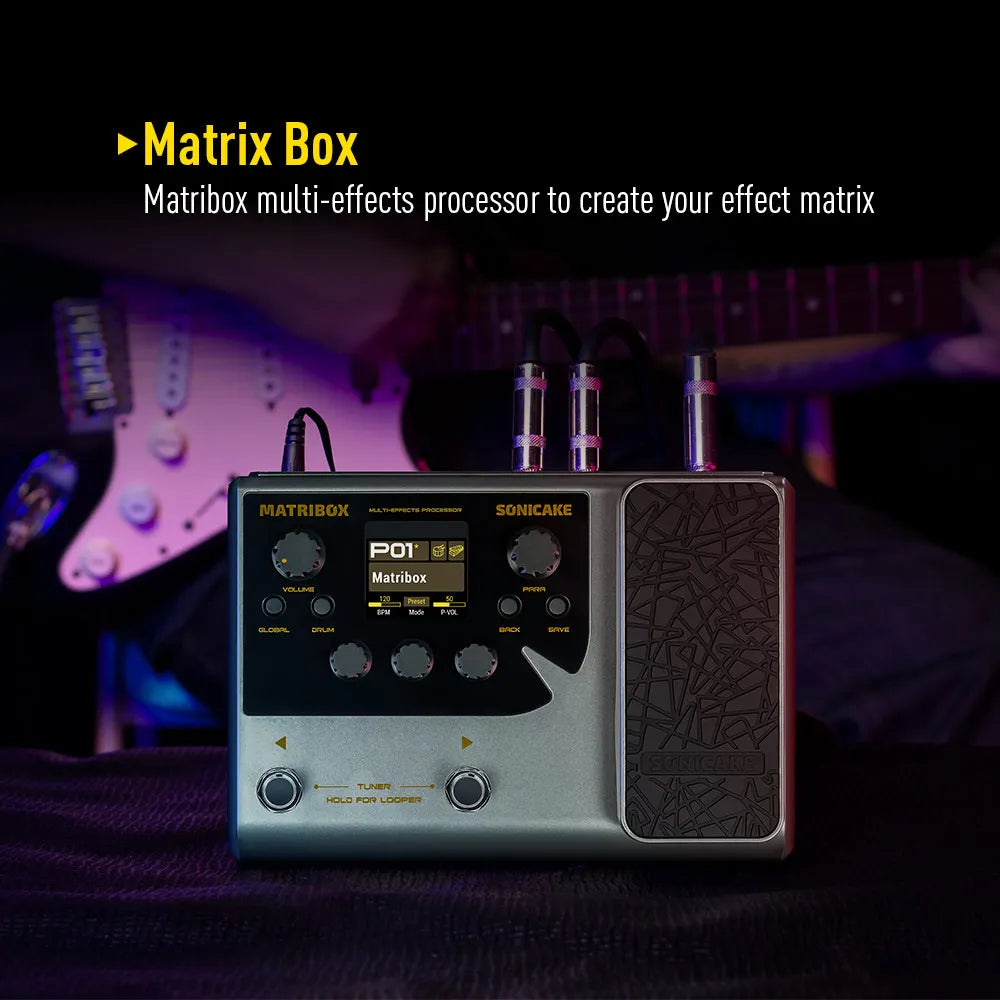 Sonicake Matribox 140 – Multi-Effects Processor for Guitar/Bass/Acoustic with Expression Pedal, Looper, and Modeling AMP QME-50