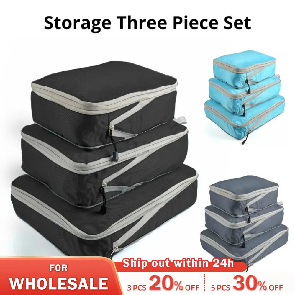 3Pcs/set Compressible Travel Storage Bags: Black/Blue/Grey Portable Large Capacity Suitcase Luggage Packing Cubes