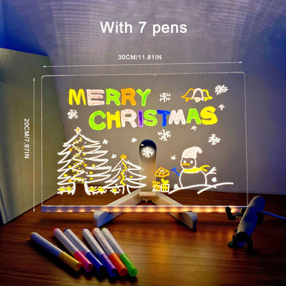 Personalized LED Lamp with Acrylic Message Board - Erasable USB Drawing Board, Bedroom Night Light, Birthday Gift for Kids