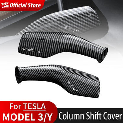 1 Pair YZ Carbon Fiber Steering Wheel Shift Protection Cover for Tesla Model 3 / Y – ABS Car Column Knob Decor