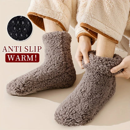 Men's Thermal Sleep Socks - High-Quality Silicone Non-Slip, Soft Solid Color Thickened Floor Socks for Women