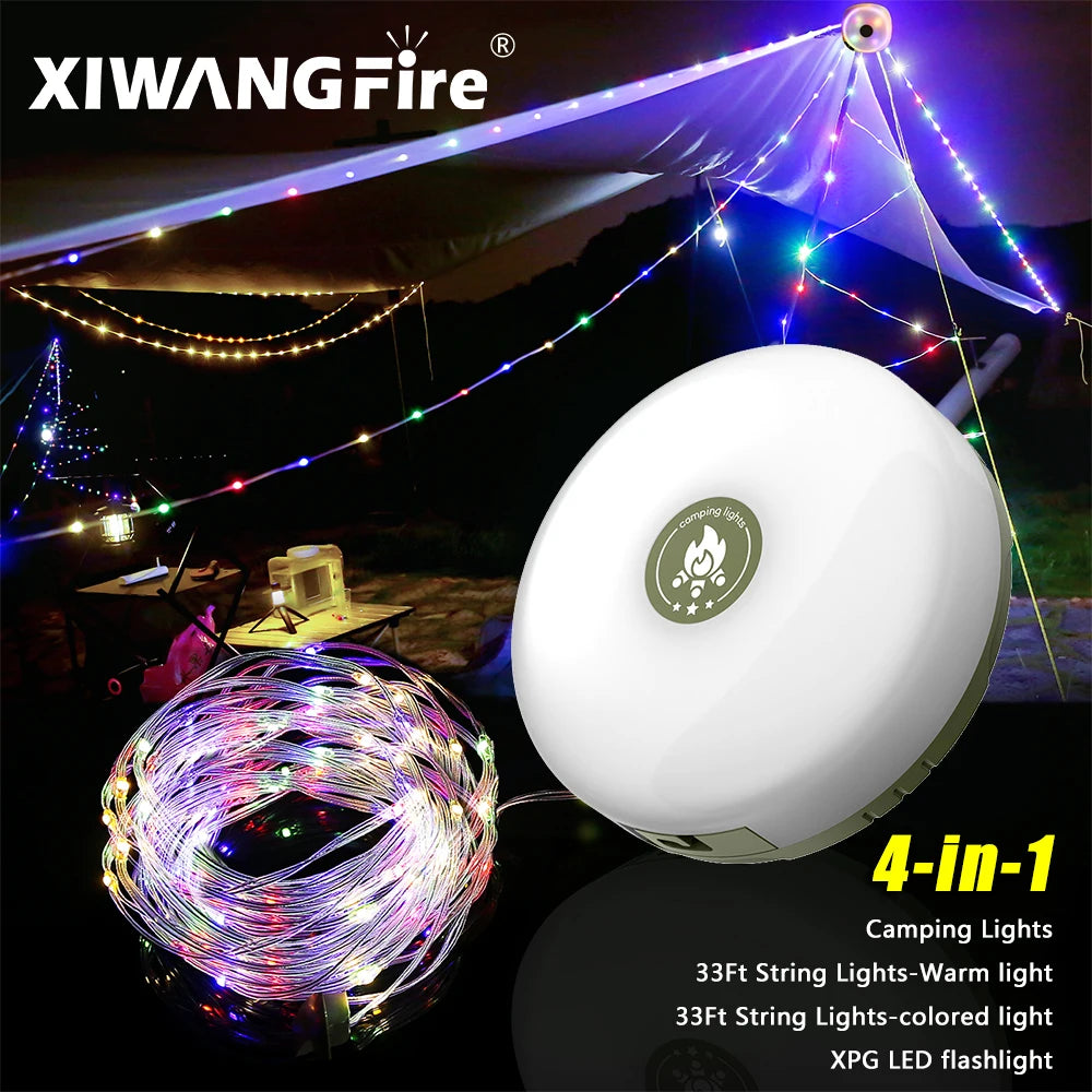 USB Rechargeable Camping Light: 10m RGB Light String, Outdoor Tent Atmosphere Light with Magnet Hook - XTE LED Flashlight