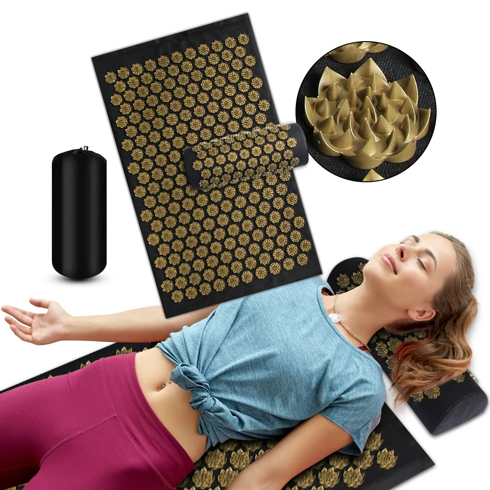 Elevate Your Wellness: Pranamat Eco Lotus Spike Mat - Acupuncture Massage Cushion with Kuznetsov's Applicator - Neck, Foot, and Back Relief for Yoga Acupressure Massage