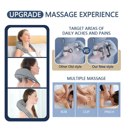 Wireless Electric Neck and Back Massager - Kneading Massage Pillow for Neck, Shoulder, Cervical, and Trapezius Relief