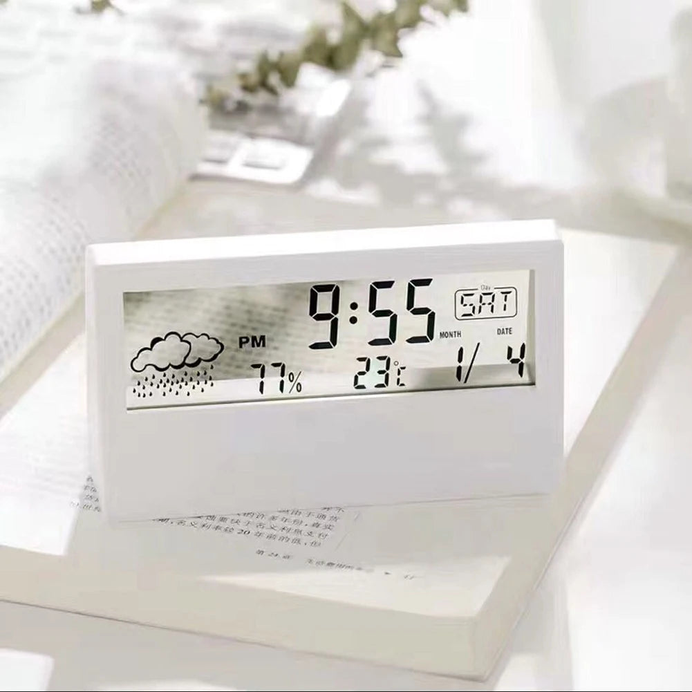 Thermo-Hygrometer Clock: Creative Weather Display Electronic Alarm Clock, Desktop Table Decor for Living Room & Bedroom