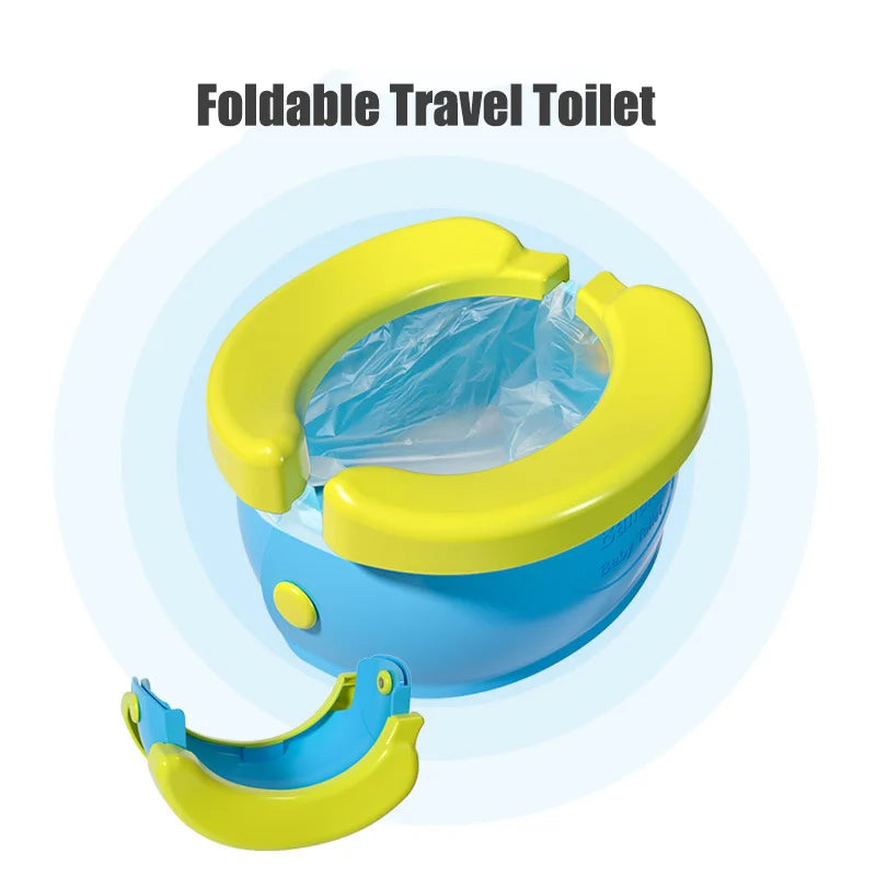 Portable Travel Baby Potty - Foldable Children's Training Seat with Easy-to-Clean Design, Includes Storage Bag and 20 Garbage Bags