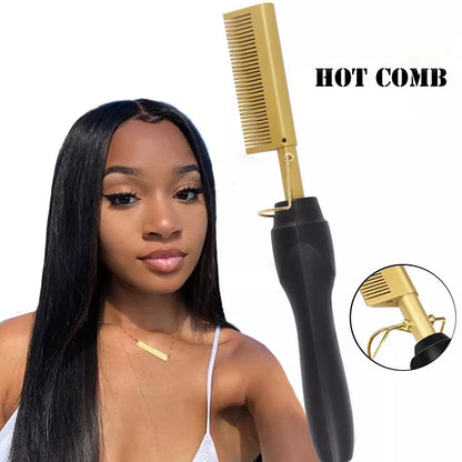 2 in 1 Electric Hot Heating Comb: Hair Straightener Curler Wet Dry Hair Iron - Straightening Brush Styling Tool