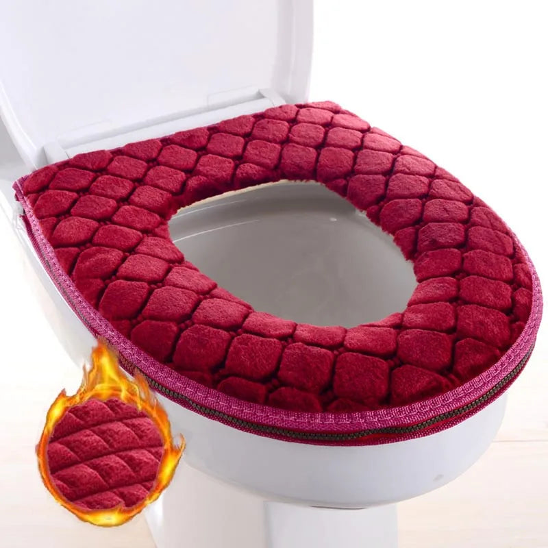 Plush Universal Toilet Seat Cover – Waterproof, Washable, and Decorative Bathroom Mat with Zipper