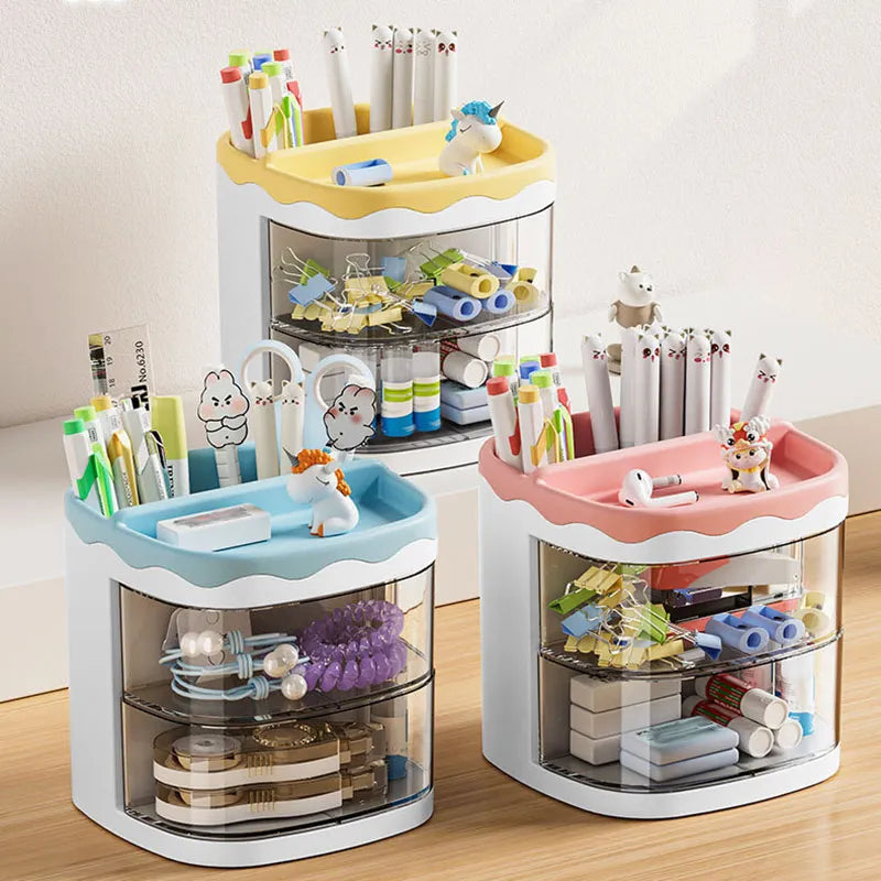 Clear Cartoon Stationery Holder for Desk - Organize Pens, Pencils, Makeup Brushes, and More with Style!