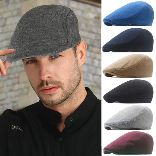 Autumn Winter Men's British Style Newsboy Beret Cap - Golf Driving Sun Flat Cabbie Hat, Gatsby Ivy Cap with Solid Soft Peak