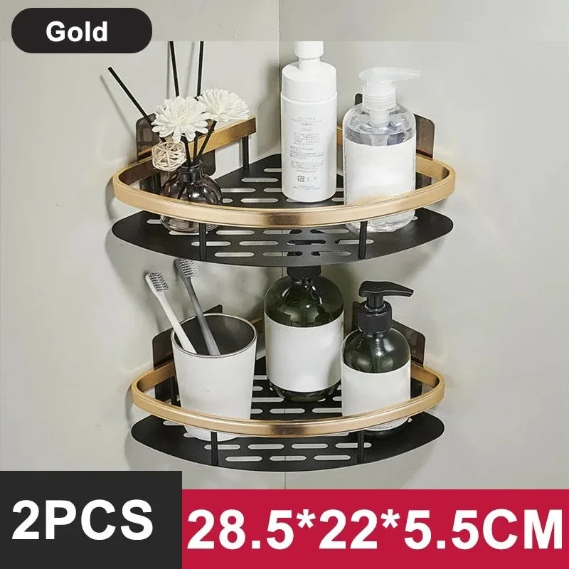 Aluminum Alloy Bathroom Shelf - No-Drill Kitchen and Shower Storage Organizer for Shampoo and Accessories