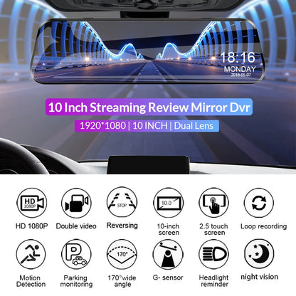 Car Mirror Camera Touch Screen Video Recorder - Front and Rear Dash Cam - Mirror DVR Black Box