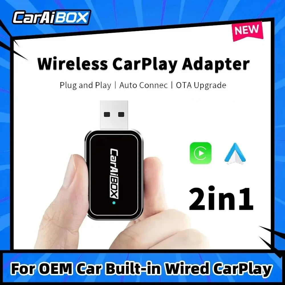 CarAIBOX 2 in 1 Wireless Adapter – CarPlay and Android Auto Dongle Box for Car Radios with Wired CarPlay