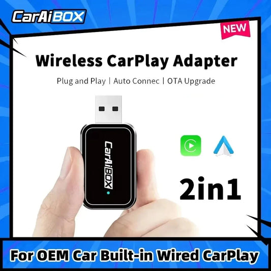 CarAIBOX 2 in 1 Wireless Adapter – CarPlay and Android Auto Dongle Box for Car Radios with Wired CarPlay