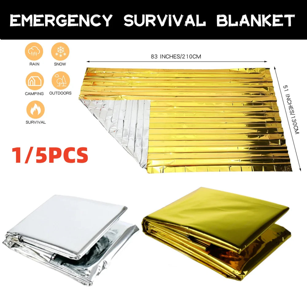 Outdoor Emergency Survival Blanket: Waterproof Gold-Silver First Aid Rescue Curtain Foil Thermal Military Blanket 130X210Cm