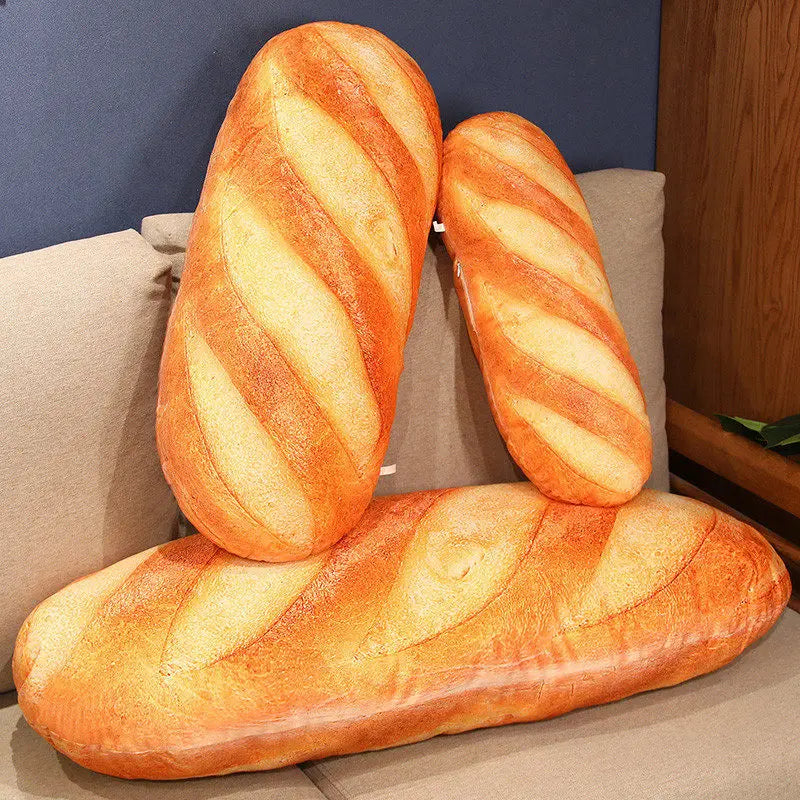 French Bread Plush Pillow - Stuffed Food Plushie with Printed Images, Party Prop Decor, Perfect Sleeping Companion and Gift for Him