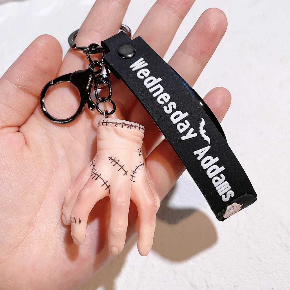 Wednesday Addams Horror Silicone Keychain - Thing Hand Doll, Schoolbag Pendant and Halloween Costume Prop