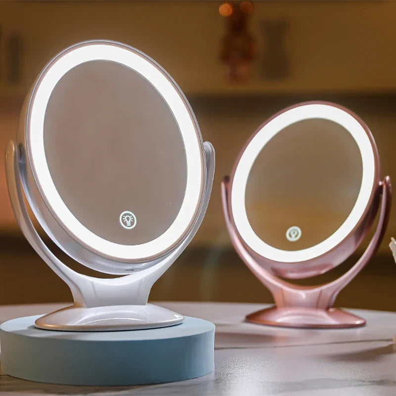 Double-Sided 1X/7X Magnifying LED Makeup Mirror with Light - USB Rechargeable, 360° Rotating Freestanding Design