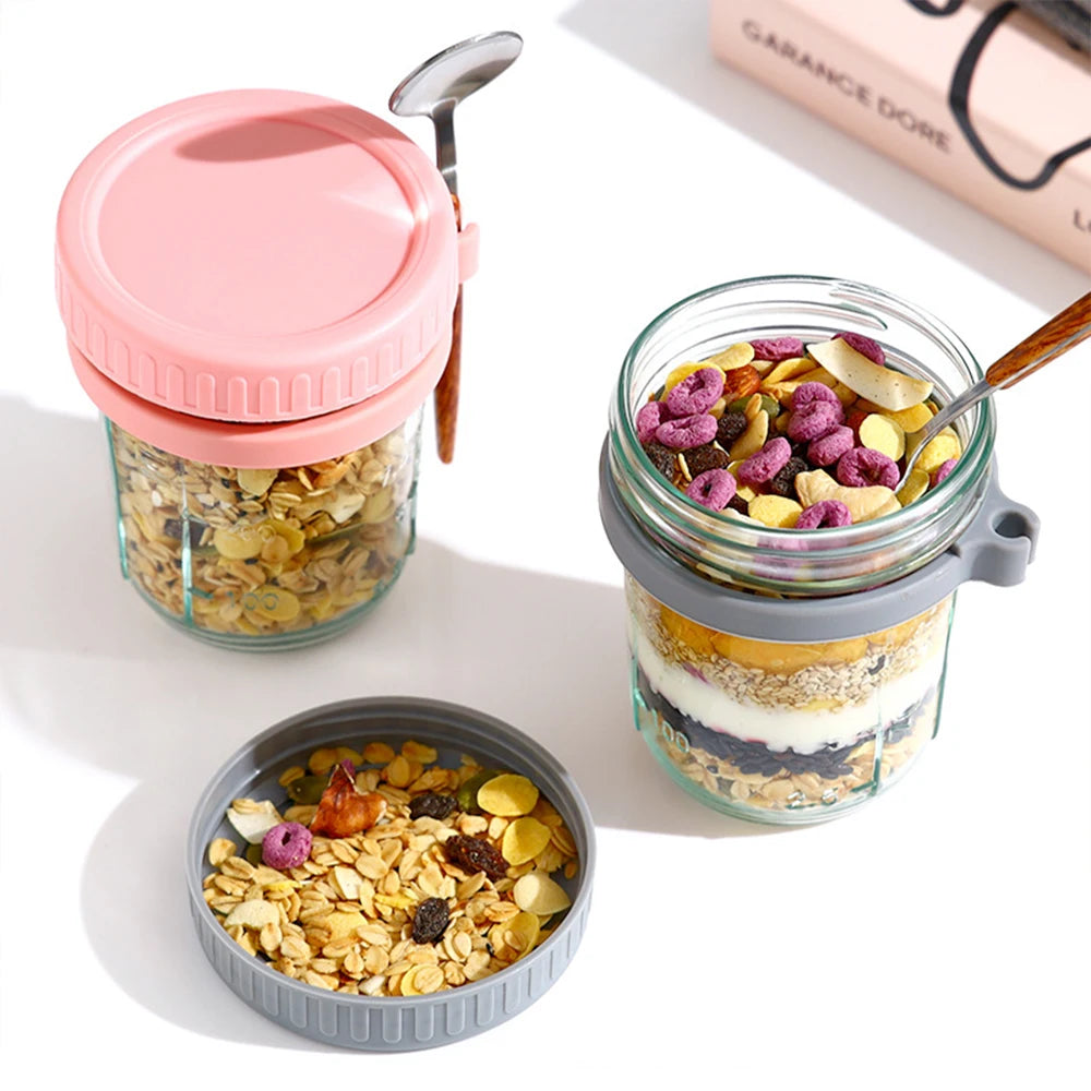 Multifunctional Portable Breakfast Cup with Lid and Spoon - Perfect for Oatmeal, Cereal, Nuts, Yogurt, Salad, and More! Heat-Resistant Tumbler for Juice and Milk On-the-Go