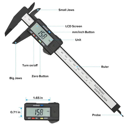 150mm 100mm Electronic Digital Caliper - Carbon Fiber Dial Vernier Gauge Micrometer Measuring Tool, Digital Ruler