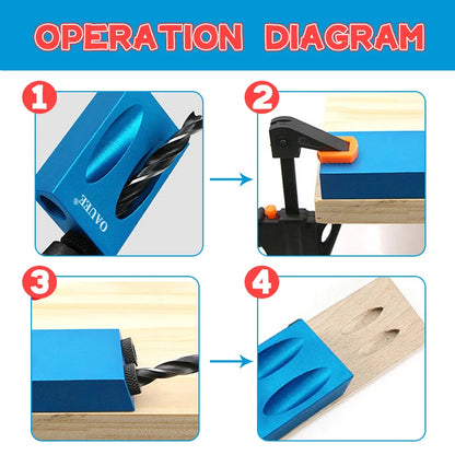 Woodworking Oblique Hole Drill Locator: Pocket Hole Jig for 15 Degree Angle Drilling - DIY Puncher Carpentry Tools, Drill Guide Sets