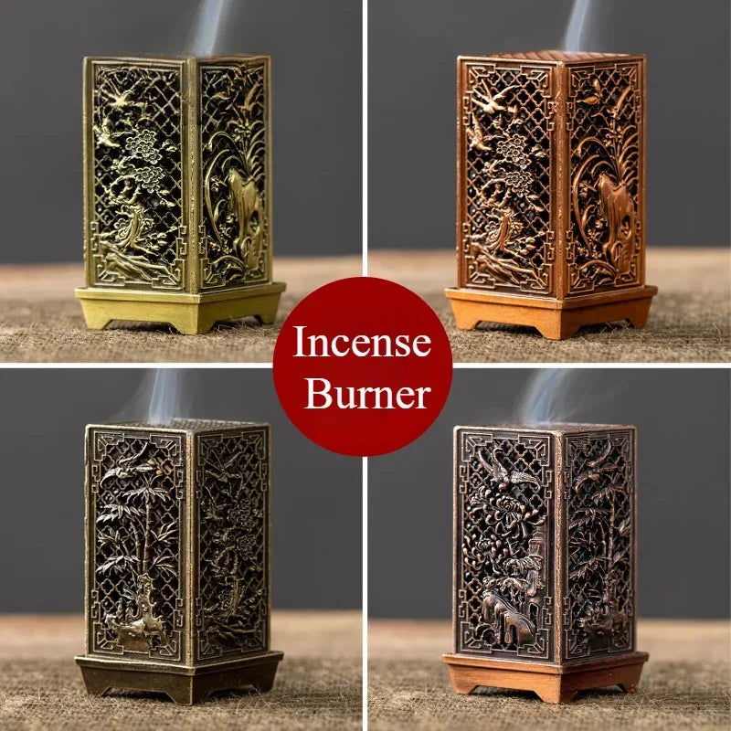 Square Vertical Incense Burner - Small Xiangyun Alloy Holder for Indoor Aromatherapy, Chinese Plum Home Ornament