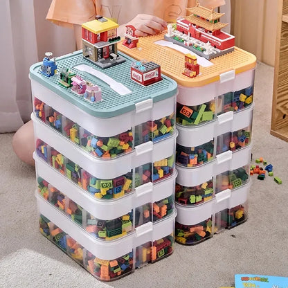 Adjustable Transparent Building Block Storage Box: Small Particle LEGO Jigsaw Puzzle Organizer - Durable Toy Carrying Box for Easy Storage